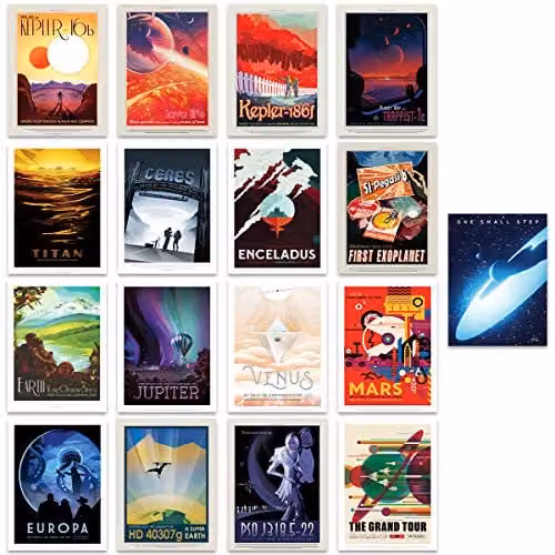 Artery8 NASA Space Grand Tour Exoplanet Art Print Poster Pack of 17, including Custom 50th Anniversary Apollo 11 Moon Landing Print, Multicolour