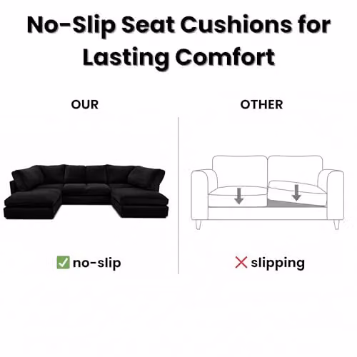 Bliss Furniture Jumbo Cord U-Shape Modular Sofa in Grey and Black with Removable Covers and Solid Birch Wood Frame – 5