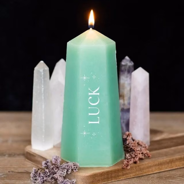 Uniqueful Luck Crystal Pillar Candle with Rough Green Aventurine, Green – 1