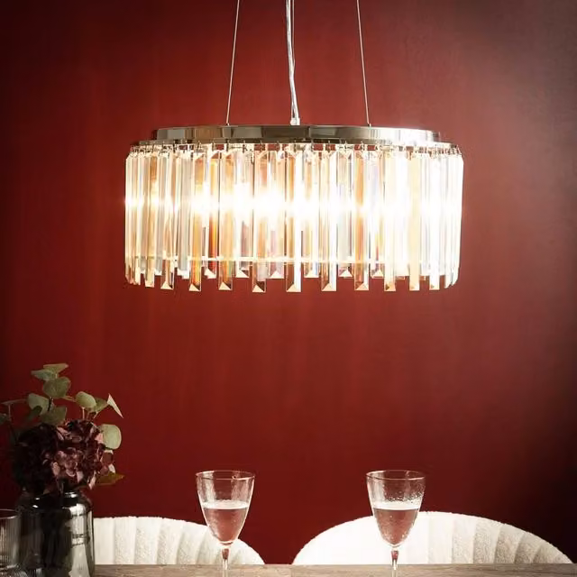 Wyld and Coco Glamour Chrome and Silver Crystal Glass Ceiling Chandelier with Adjustable Height