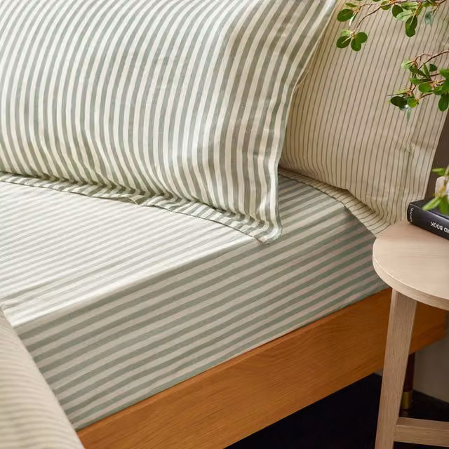 Make it a Home Striped Cotton Fitted Sheet in Green, W/D/H: 180 x 200 cm