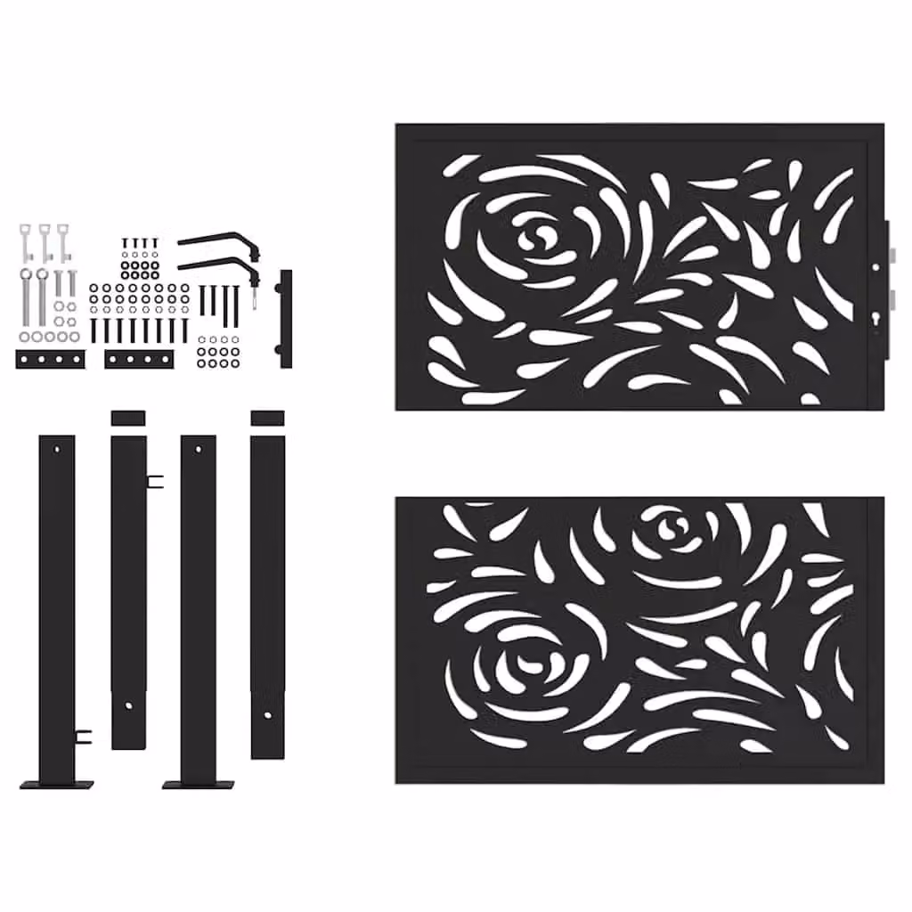 Berkfield Black Steel Garden Gate with Flame Design W: 105 cm, H: 106 cm – 4
