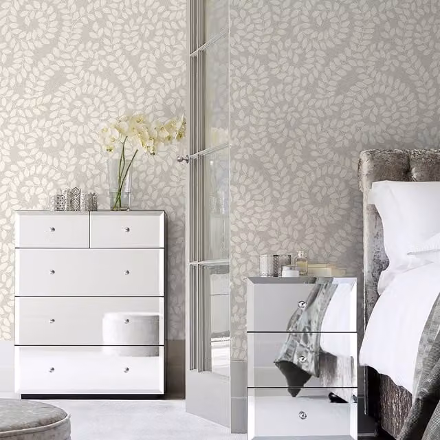 Belgravia Decor Valentino Leaf Textured Botanical Floral Wallpaper in Grey