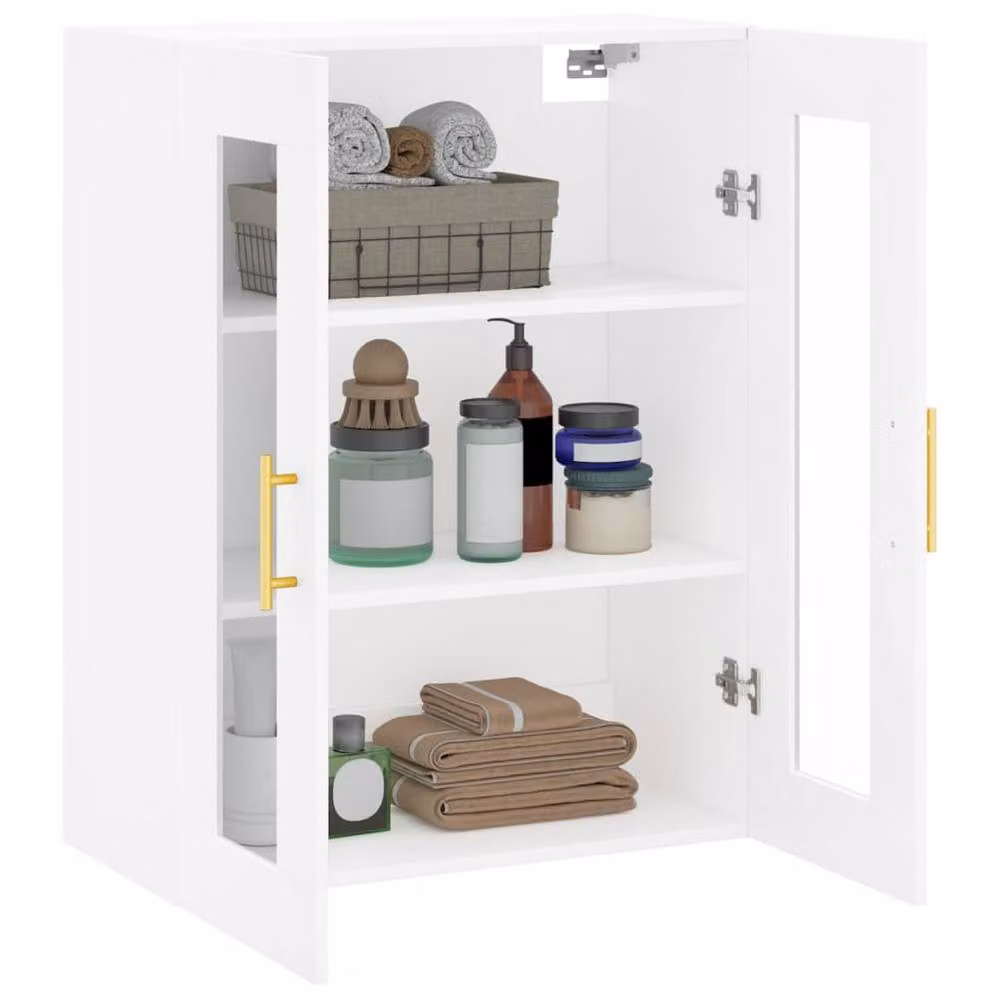 Berkfield Home White Wall Mounted Cabinet with Glass Doors W/D/H: 69.5 x 34 x 90 cm – 2