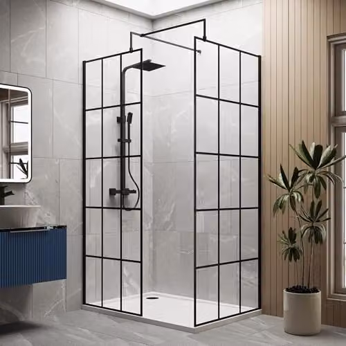 Balterley Wetroom Screen Set with Rectangular Shower Tray and Toughened Safety Glass in Black and White, W/D/H: 195 x 80 x 12 cm – 2