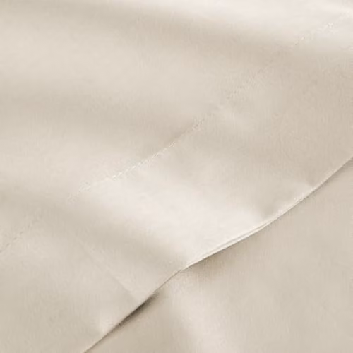 Christy 400TC Luxury Cotton Sateen Double Flat Bed Sheets in Beige, W: 140 cm, L: 200 cm