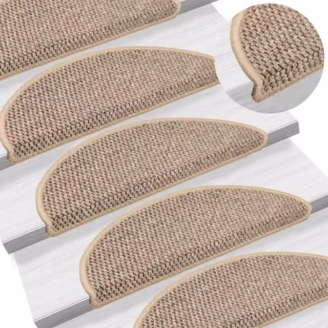 Berkfield Home Self-adhesive Sisal-Look Stair Mats, 15 Pieces, Dark Beige, W: 56 cm, D: 17 cm, H: 3 cm – 1