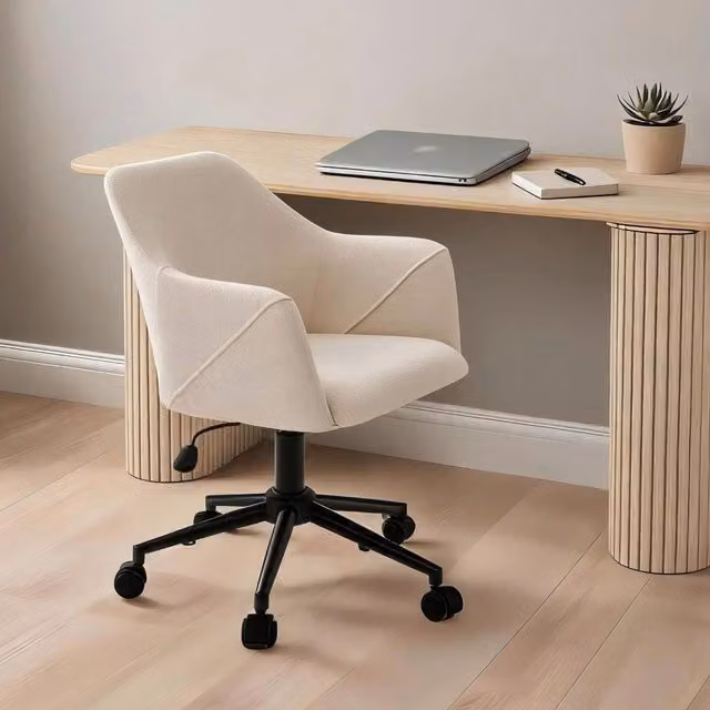 Home Source Lumera Swivel Task Chair in Beige Fabric with Metal Base