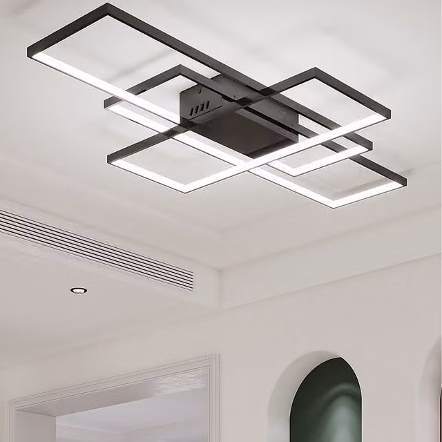Komore Minimalist Rectangular LED Semi Flush Ceiling Light in Black, 113W