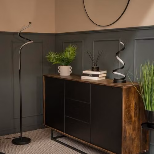 ValueLights Modern Black Metal LED Spiral Floor Lamp with Warm White Light – 2