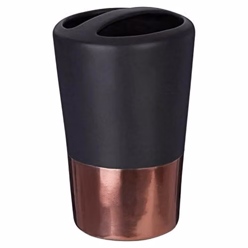 Premier Housewares Freestanding Toothbrush Holder in Black and Bronze, W/D/H: 8 x 8 x 13 cm