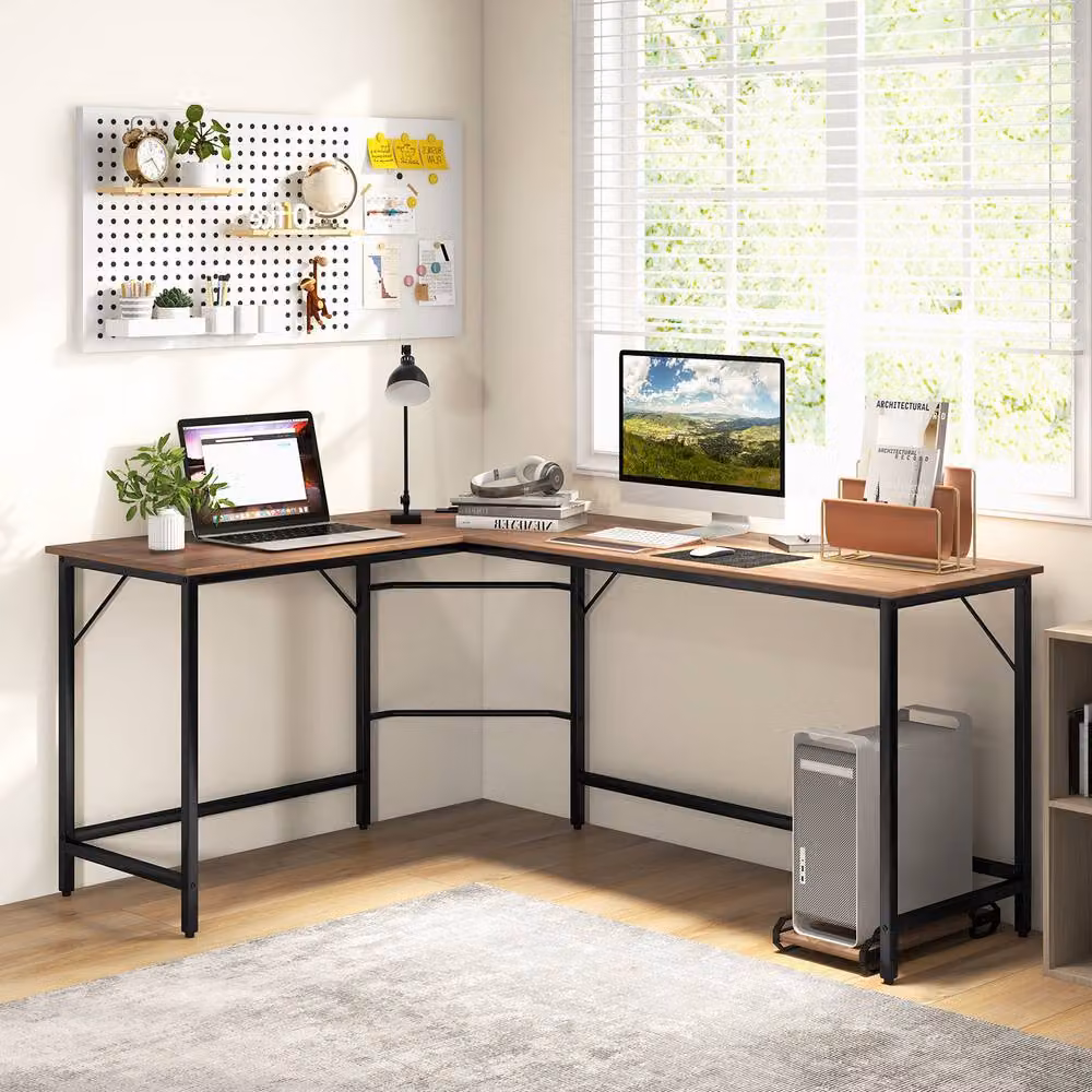 Costway L-Shaped Corner Home Office and Gaming Desk with CPU Stand in Natural – 2