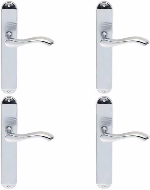 Loops 4 Pairs of Curved Handle on Long Slim Latch Backplate, Satin Chrome, 241 x 40 mm