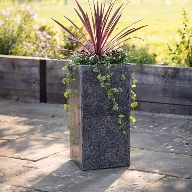 Primrose White and Grey Poly Terrazzo Stone Tall Cube Outdoor Planter Tub, Height: 79 cm – 1