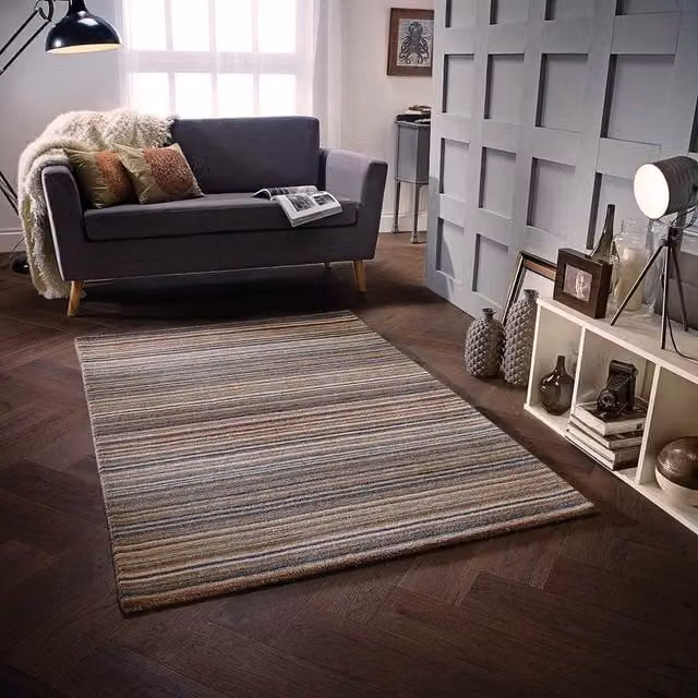 The Rug Shop UK Brown Handmade Modern Striped Rectangular Area Rug W: 200 cm, L: 280 cm