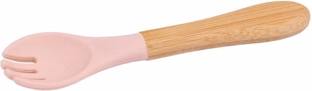 Tiny Dining Ergonomic Bamboo Baby Weaning Fork with Silicone Tip in Pastel Pink