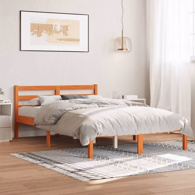 Berkfield Home Solid Wood Pine Bed Frame in Waxed Brown, W/D/H: 120 x 200 cm – 1