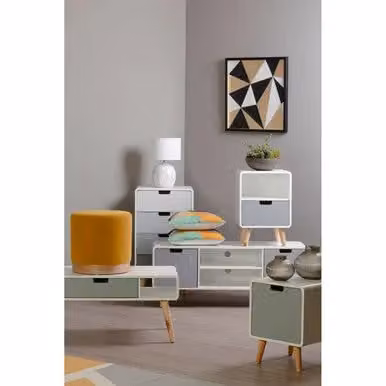 Orsina Modern 1 Drawer Cabinet in White and Grey with Pine Wood Legs – 7