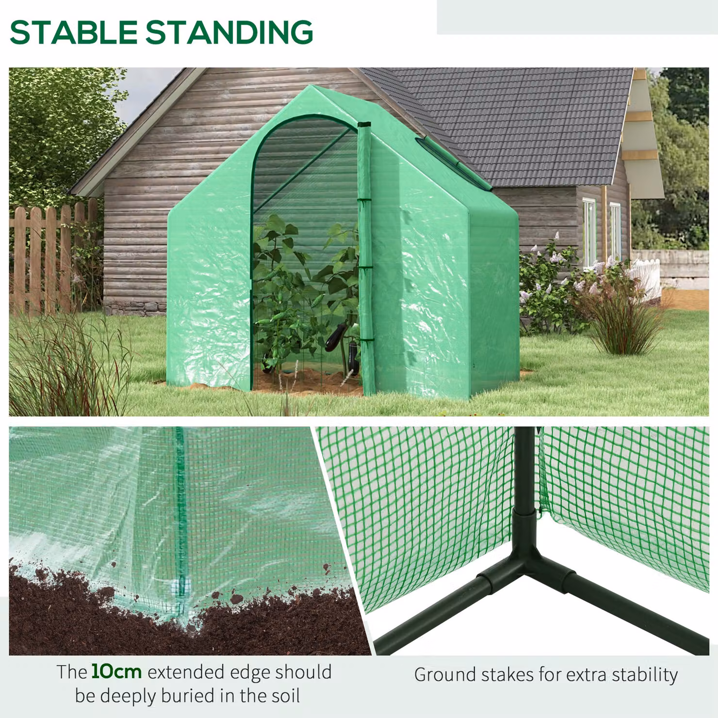 Outsunny Walk In Greenhouse Garden Grow House with Roll Up Door and Window, Green, W/D/H: 180 x 100 x 168 cm – 3