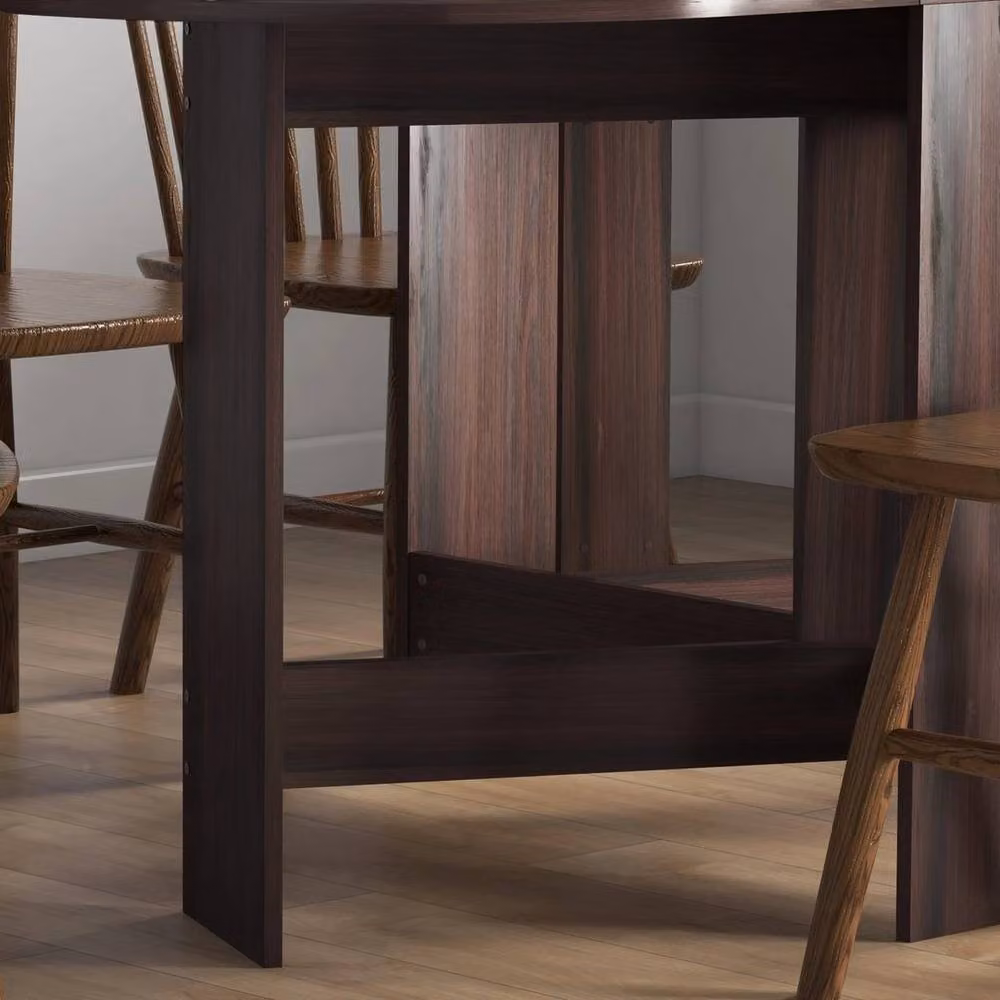 KORVIXA Modern Oval Extendable Kitchen Dining Table in Brown with Drop Leaf and Butterfly Leaf, W/D/H: 100 x 100 x 75 cm – 3