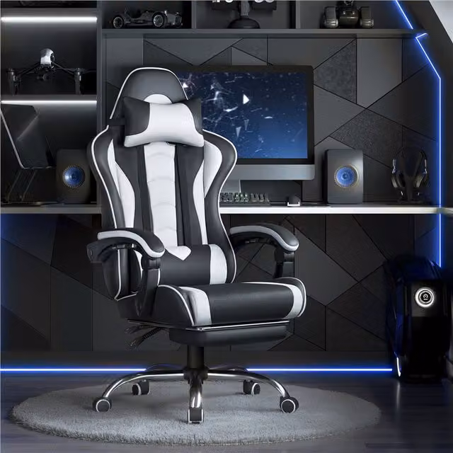 Yaheetech Ergonomic High Back Gaming Chair in White and Black with Synthetic Leather and Metal Frame