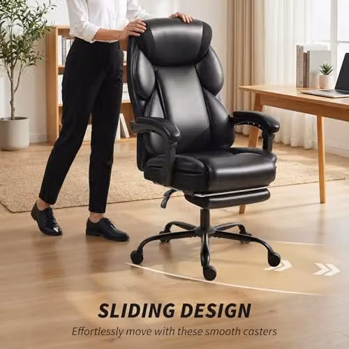 HOMCOM Black PU Leather Reclining Office Chair with Footrest, Armrests and Headrest – 7