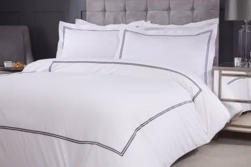 New Edge Blinds Carlton Embroidered Duvet Set in Grey and White, 200 x 200 cm