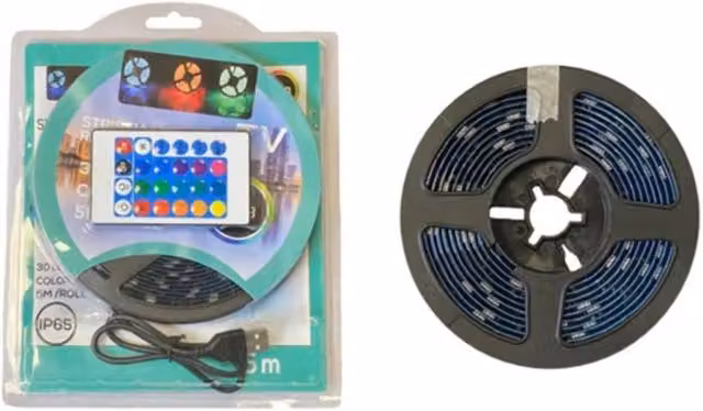 KDMD 5m USB RGB LED Strip Light with IR Remote Control, Waterproof Self-Adhesive Multicolour Accent Lighting in Black