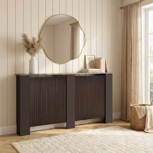 OHS Large Ribbed Radiator Cover in Black Matt Engineered Wood W/D/H: 150 x 19 x 82 cm