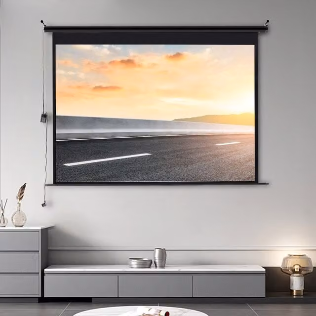 Livingandhome 92 Inch Large Electric Motorised Projector Screen with 4:3 Aspect Ratio in Black and White