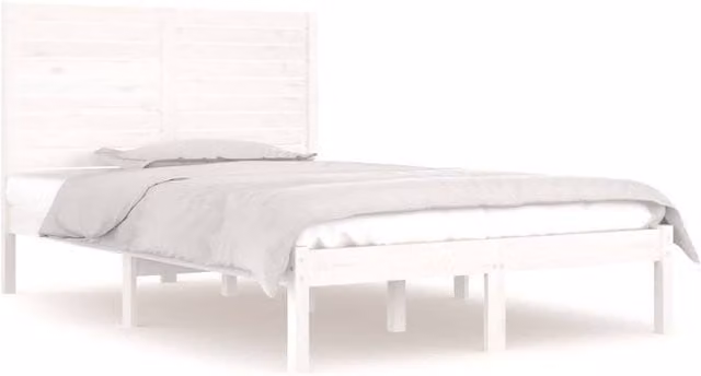 Berkfield Home White Solid Pine Wood Double Bed Frame W: 135 cm, L: 190 cm