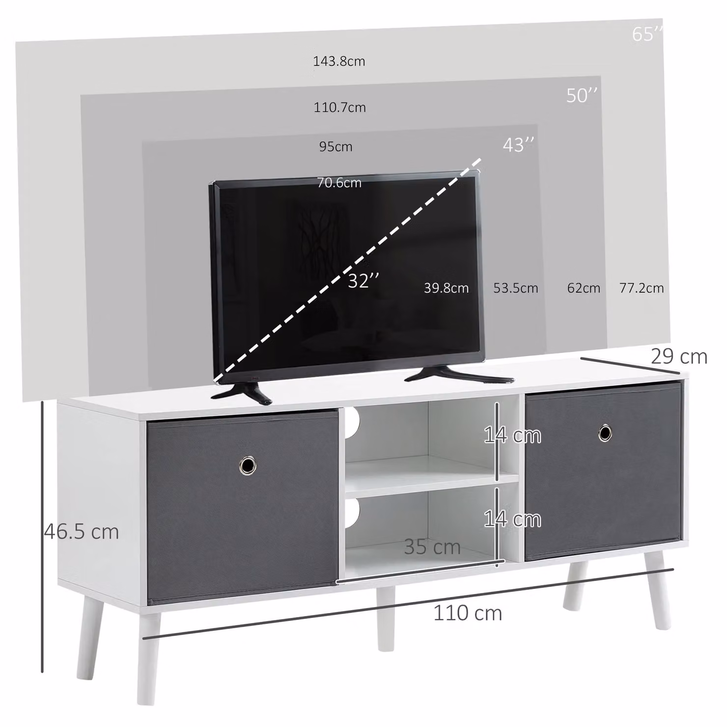 HOMCOM Modern Wood TV Cabinet Stand in White and Grey – 3