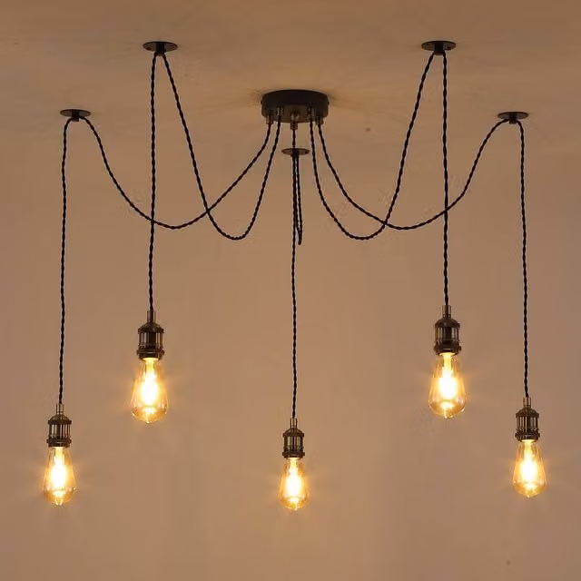 Kairui Lighting Industrial 5-Light Spider Pendant Ceiling Light in Black and Gold/Brass with Bulbs Included