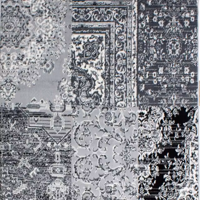 The Rug House Black and Grey Monochrome Traditional Patchwork Living Room Rug, W: 240 cm, D: 60 cm
