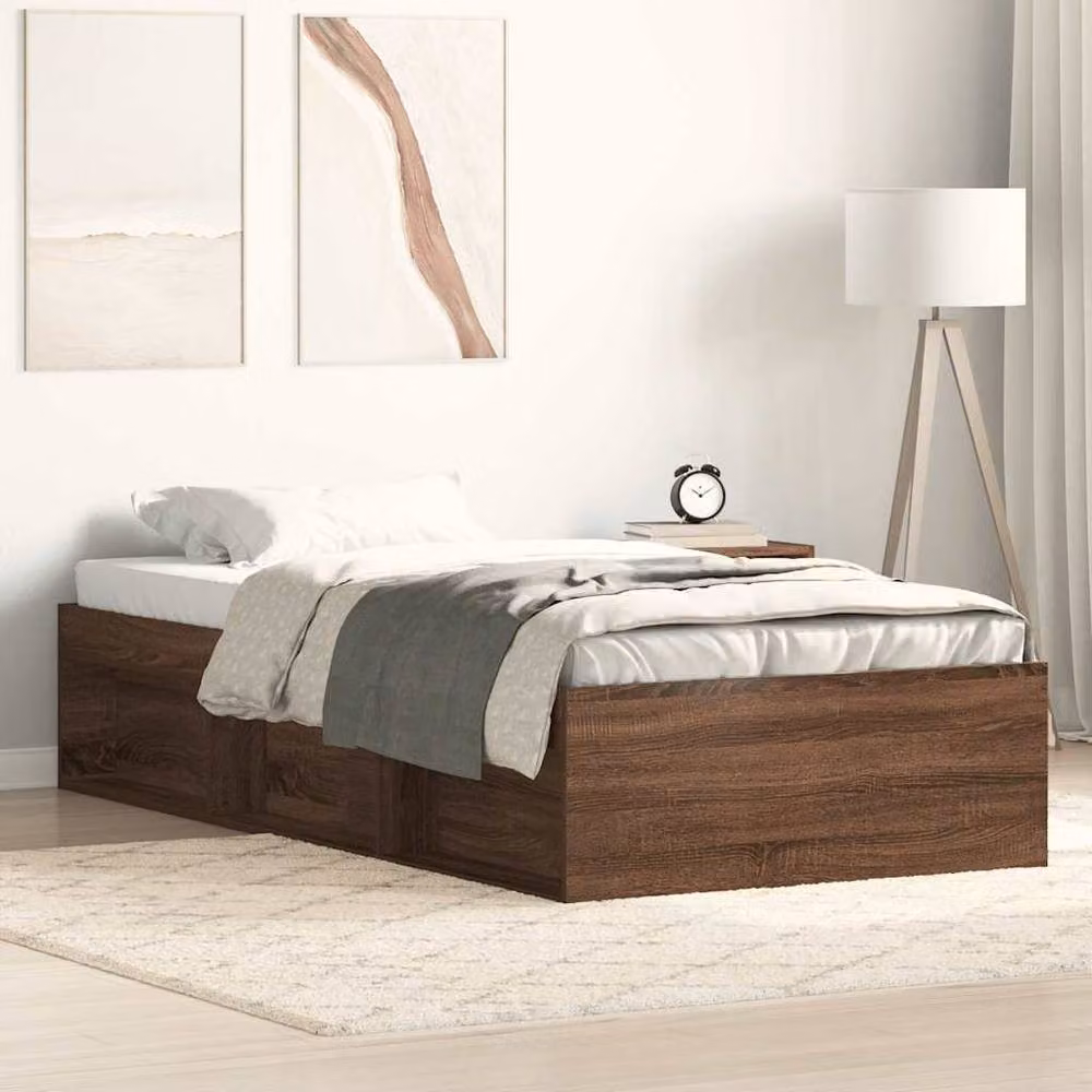 Berkfield Home Modern Bed Frame in Brown Oak, W: 90 cm, L: 200 cm – 2