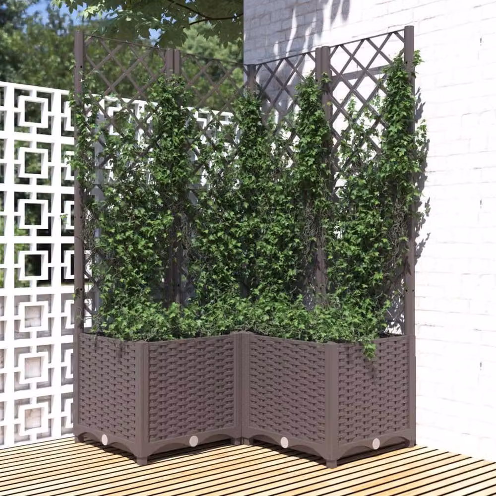 Berkfield Home Garden Planter with Trellis in Brown, W/D/H: 80 x 80 x 136 cm – 2
