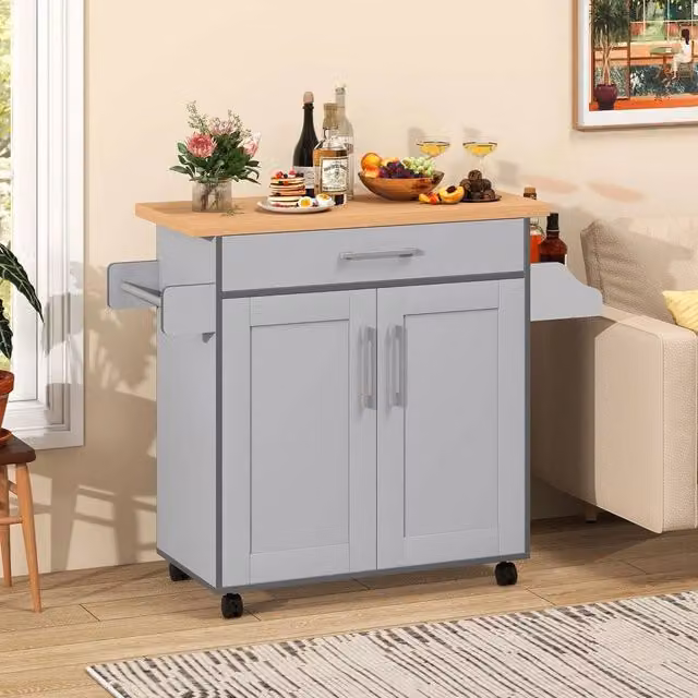 FORGEVIO Modern Kitchen Island Cart with Storage, Grey – 1