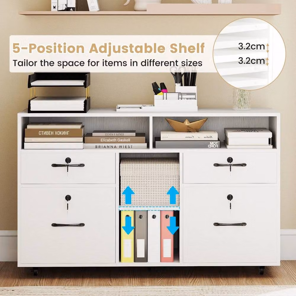 KORVIXA Mobile Lateral File Cabinet and Storage Organiser in White – 2