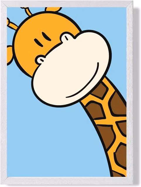 ARTZE Giraffe Face Cartoon Style Framed Animal Print Illustration in Brown and Multicolour, A2 Size – 1