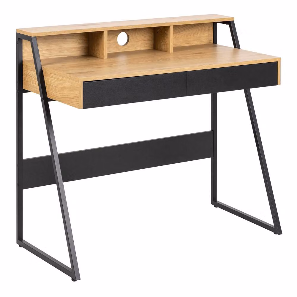 Wyld Haus Cyan Single Pedestal Writing Desk in Natural Oak Effect and Black – 2