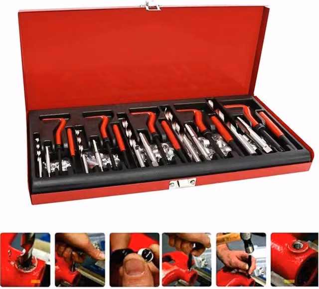FLAVORA 131-Piece Metric Helicoil Thread Repair Kit in Red