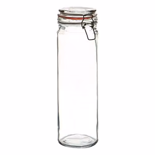 Argon Tableware Transparent Glass Spaghetti Jar with Airtight Metal Clip Lid, 2L