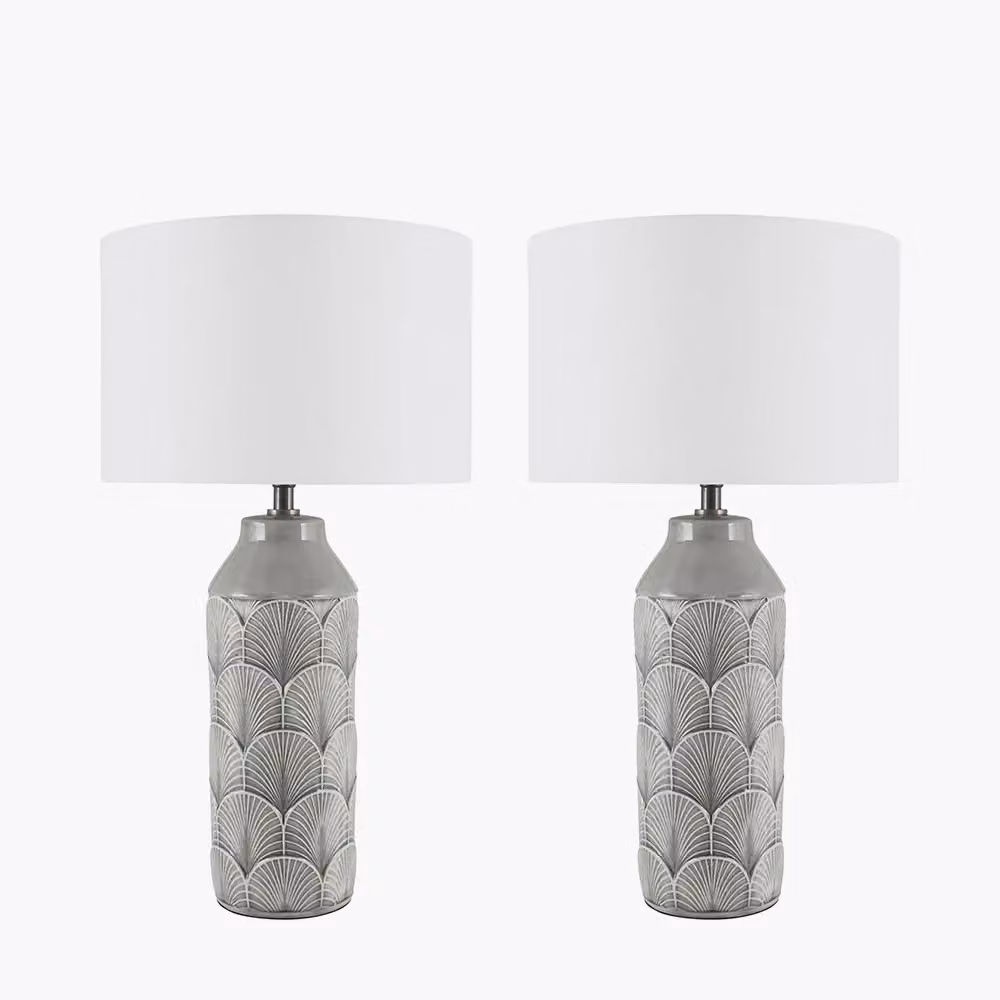 Ruma Set of 2 Bethan Embossed Grey Ceramic Table Lamps – 2