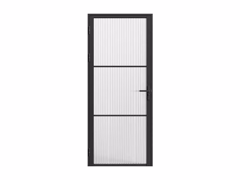 Vente-unique Reversible Modern Black Aluminum and Textured Glass Swing Door, H: 204 cm, W: 93 cm – 3