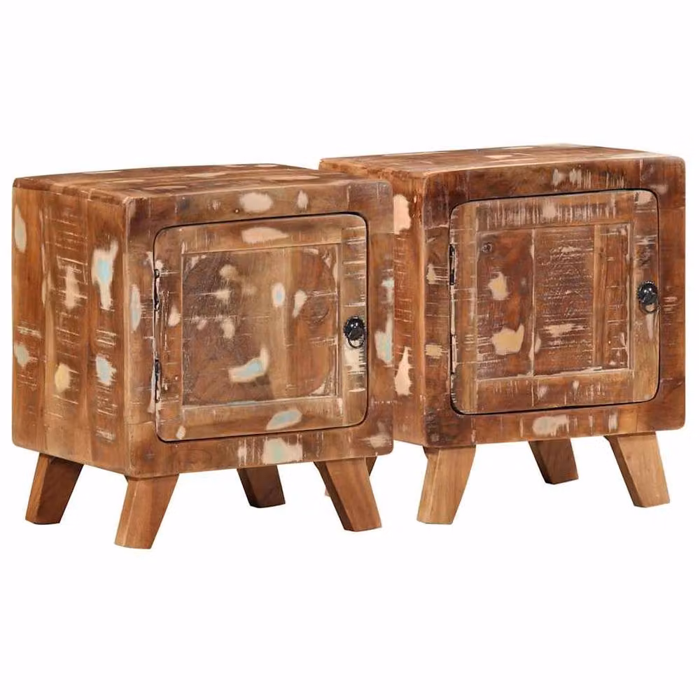 Berkfield Home Set of 2 Rustic Reclaimed Solid Wood Bedside Cabinets, Brown, W/D/H: 40 x 32 x 46 cm – 2