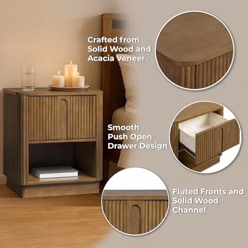 Teamson Home Potomac Scandinavian Style Nightstand with Open Shelf and Drawer in Greige, W/D/H: 50.8 x 40.64 x 57.15 cm – 4