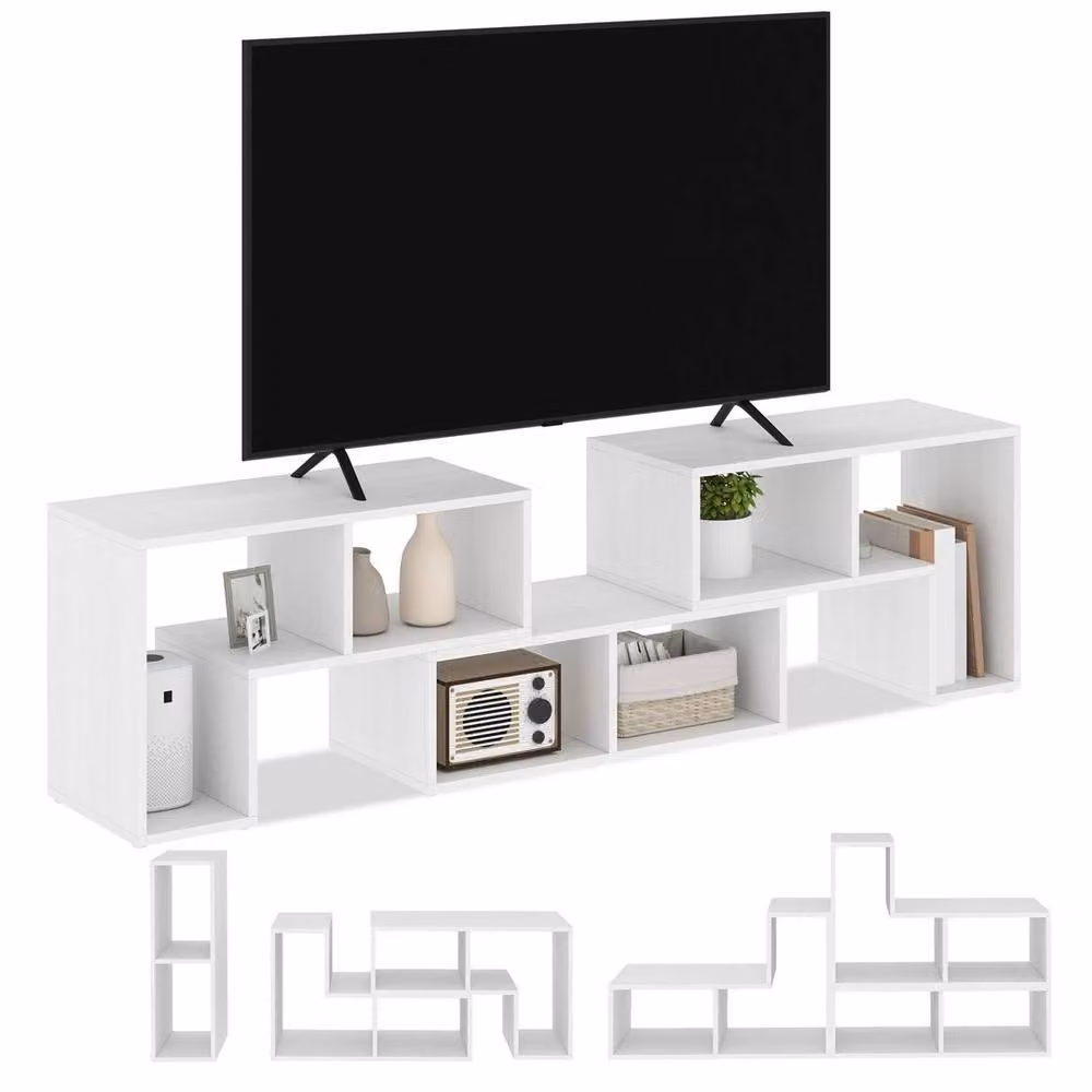 FORGEVIO White Minimalist TV Stand for TVs up to 75 Inch with Media Compartments – 2