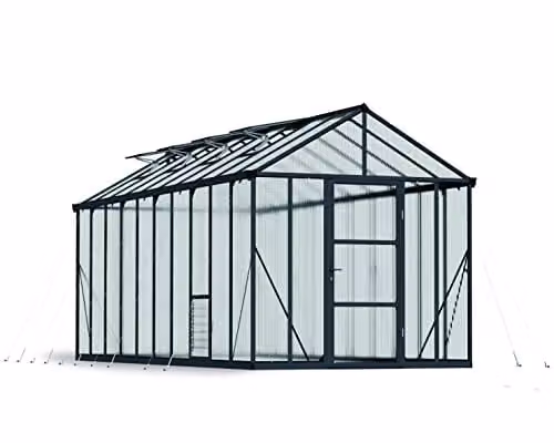 Palram Canopia Glory Polycarbonate Greenhouse with Aluminium Frame and Rain Gutter, Grey, W/D/H: 244.5 x 668.55 x 244.5 cm