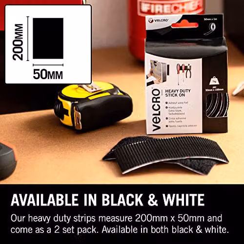 VELCRO Brand Heavy Duty Stick On Double Sided Hook and Loop Self Adhesive Strips, Black, W: 50 mm, L: 100 mm, Set of 2 – 7