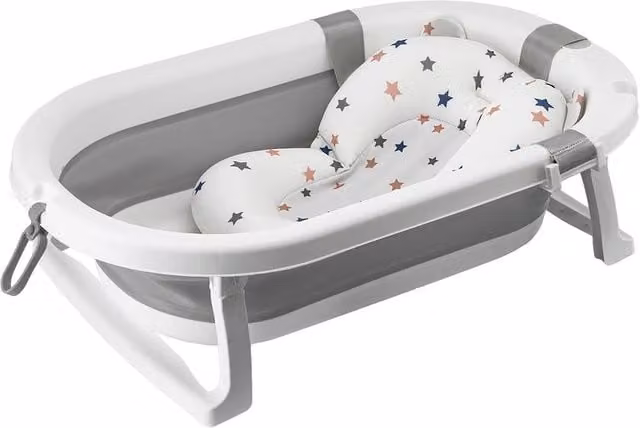 Simpa Foldable Baby Bath Tub with Stand and Support Cushion in White and Grey, W/D/H: 66.5 x 41 x 18 cm – 1